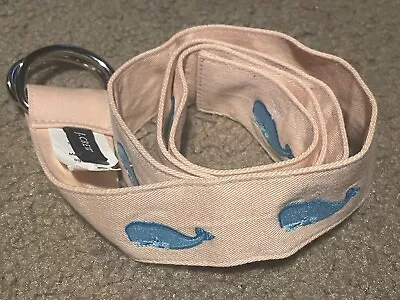 J Crew D Ring Embroidered Whale Belt Pink / Blue S/M 100% Cotton Prep Preppy • $7.99