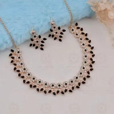 Rose Gold Jewelry Necklace Earring Set Crystal Indian Engagement Prom Bridal • $14.44