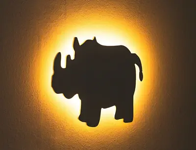 Rhino Wall Night Light Kids Safari Nursery Nightlight Children's Lamp Gift Xmas • £12.99
