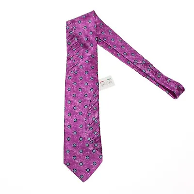 Italo Ferretti NWT Pleated Insert Neck Tie 100% Silk In Magenta Purple With Blue • $299.99