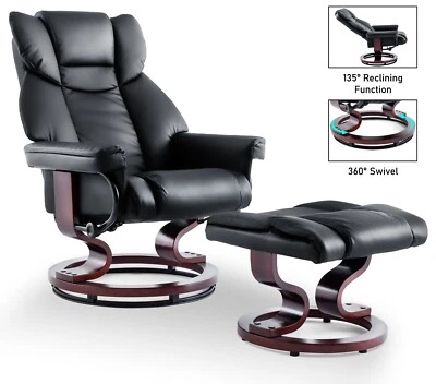 £189.99 • Buy Leather Recliner Chair Armchair Lounge Sofa Swivel Chair W/ Foot Stool Wood Base