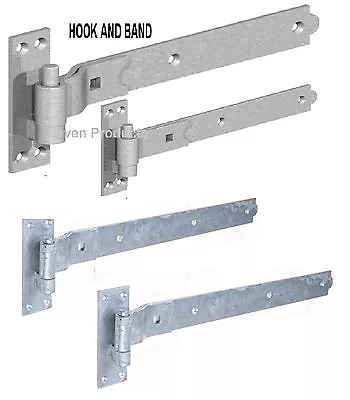 14  Gate Cranked Hook And Band Hinges - Heavy Duty Stable Garage Shed Barn Galv • £12.90