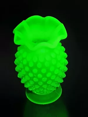 Fenton Vaseline Opalescent Hobnail Glass Vase • $88