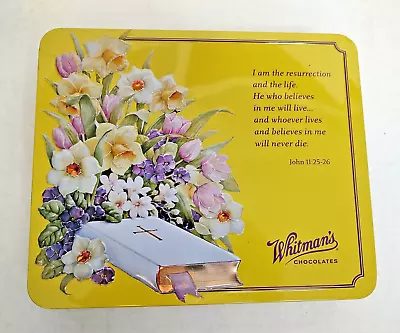 Whitman's Easter Tin Embossed Flowers Bible Verse Christian Scripture Yellow • $12.97