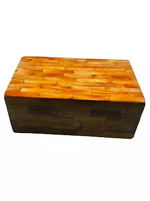 Wooden Trinket Storage Box  Handcrafted Bone Inlay In A Wood Design Orange Color • $39.95