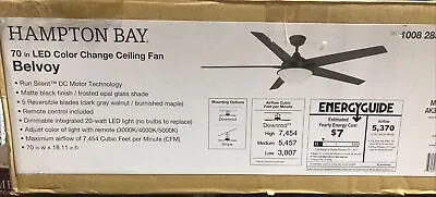 Hampton Bay Belvoy 70 In. LED Indoor Matte Black Ceiling Fan With Light + Remote • $165.59