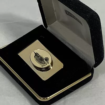 VTG Barlow Gold Tone Money Clip Etched Duck Design Oval Orig Box • $19.95