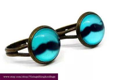 Handmade Adjustable Turquoise Ring Blue Steampunk Ring Moustache Ring  • $9.33