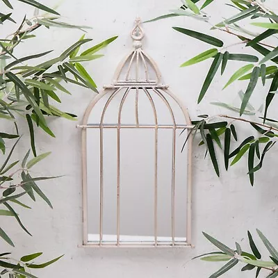 Antique White Metal Vintage Birdcage Mirror Garden Decor Rustic Wall Mirror • £28.95