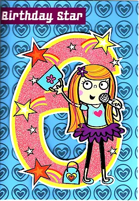 6th Birthday Card Girl Child Female Pop Star Singer Glitter 3D Six Years Old 6 • £2.75
