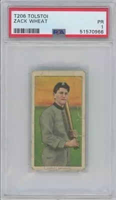 1909-11 - T206 Zack Wheat  PSA 1 - RARE TOLSTOI BACK • $600