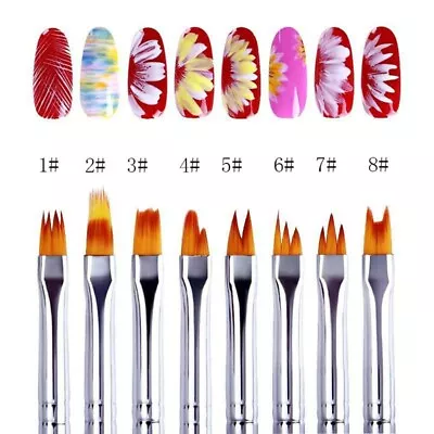 8 Pcs Nail Flower Brush Petal Pattern Pen Serrated Pens Detail Brush DIY Tool • $8.50
