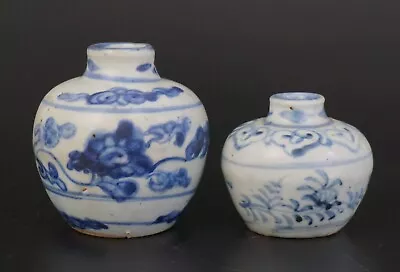 2x Antique Chinese Blue And White Porcelain Vase Washer Pot 16th Century MING • £34