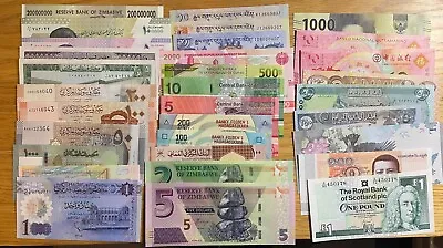 £25 • Buy World Bank Notes Lot Of 32 Pieces UNC Bhutan, Scotland, Macau, Iraq Etc