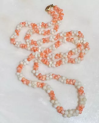 Vtg Angel Skin Coral Interlocking Beaded Necklace 14k Gold Clasp 30 1/4  46.3 G • $485