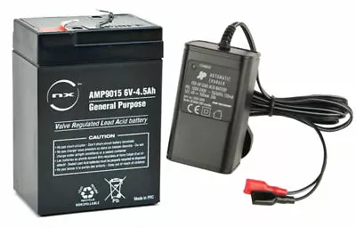 Rechargeable Battery 6 Volt Sealed Lead Acid 4.5AH 6V4.0 & 6 Volt Mains Charger • £20.49