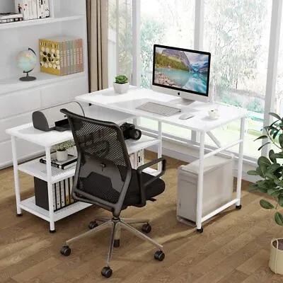 $166.03 • Buy 360°Rotating Desk Modern L-Shaped Desk With Storage Shelves Corner Computer Desk