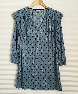 Zara Tunic Blouse Mini Dress Size S Long Sleeve V Neck Textured Polka Dot • $19.99