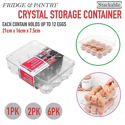 $15.95 • Buy 1/2/6 Crystal Egg Container Fridge Pantry Storage Clear Stackable Organiser Tray