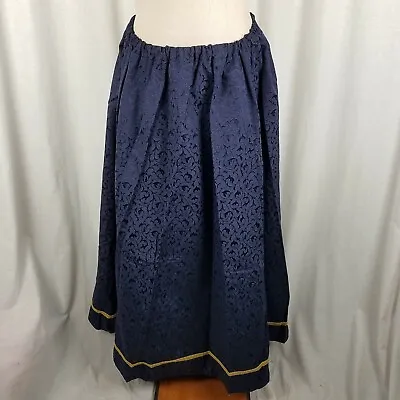 Handmade Vintage Long Maxi Jacquard Ribbon Trim Skirt Womens XL Blue Sheen Gold • $44.99