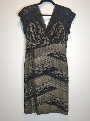 Marina Cap Sleeve Tiered Beaded Sequin Black Bodycon Fitted Dress V-neck Sz 12 • $18