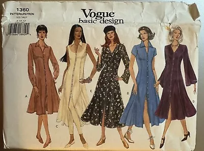 Vogue Basic Design Pattern 1360 Misses' Button Front Dress Size 8 10 12 Uncut • $4.83