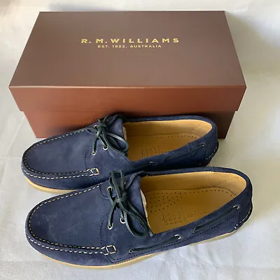 Rm Williams Hobart Suede Navy Boat Shoes Size 10au/uk G 11us Eu45 New In Box • $130