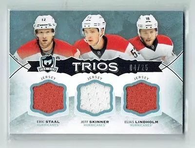 14-15 UD  The Cup Trios  Eric Staal--Jeff Skinner--Elias Lindholm  /25  Jerseys • $49.99