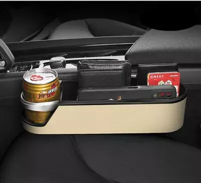 Car Front Seat Gap Catcher Organizer Filler Storage Box Pocket Cup Holder Beige • $23.58