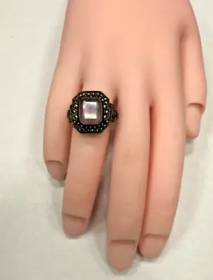 Vintage Sterling Silver Amethyst And Marcasite Ring Size 9 Art Deco Style • $19.99