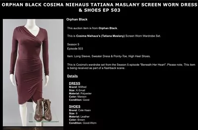 Orphan Black Original Prop Costume Tatiana Maslany Cosima Neihaus • $50