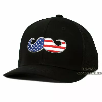 USA American Flag Hat Mustache USA Flag Cap Soft Micro Mesh Black Baseball Cap • $12.85