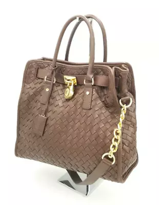 Michael Kors Large Hamilton  MK Logo Chocolate Brown Woven Leather • $132