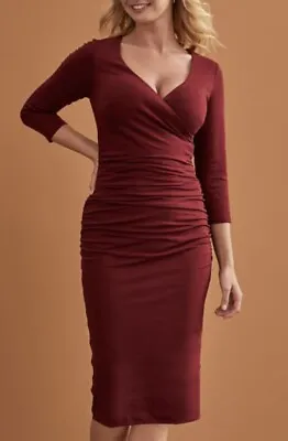 BRAVISSIMO Red 3/4 Sleeve Leila Dress Ruched Evening Party Midi Dress RRP70 BR42 • £19.99