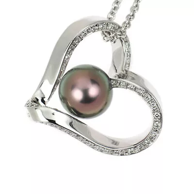 Mikimoto K18WG Black Pearl Diamond Pendant Necklace Diameter Approx. 10.0 Mm H • $2371.20