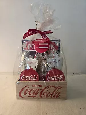 Coca-Cola Wooden Crate With Genuine Glasses Coasters Paper Straws And Popcorn • £14.46