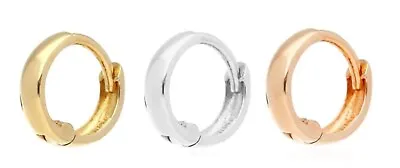 14K Solid Gold Plain Huggie Hoop Earrings  9mm 12mm • $99.67