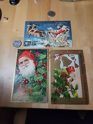 3. Vintage Christmas Postcards. Santa. 1909 Used Cards. Eyes So Blue. Embossed  • $2