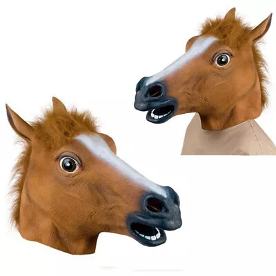 1x Adult Brown Horse Head Mask Halloween Party Animal Costume Novelty Fancy Prop • £21.47