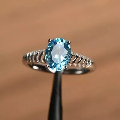 2Ct Oval Lab-Created Blue Topaz Solitaire Engagement Ring 14K White Gold Plated • £73.19