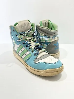 Vintage Retro Plaid Adidas Hi Top Basketball Sneakers Shoes US 7.5 Unisex • $36.20