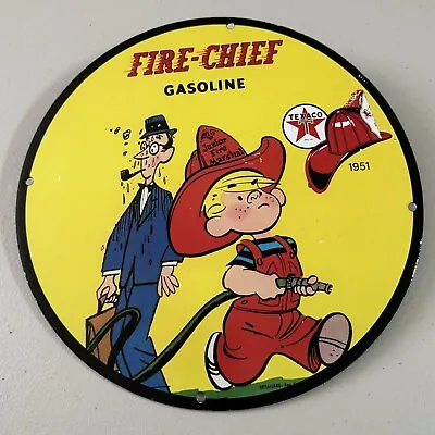 Vintage Texaco Porcelain Gas Station Oil Fire Chief Petroleum Service Pump Sign • $139.99