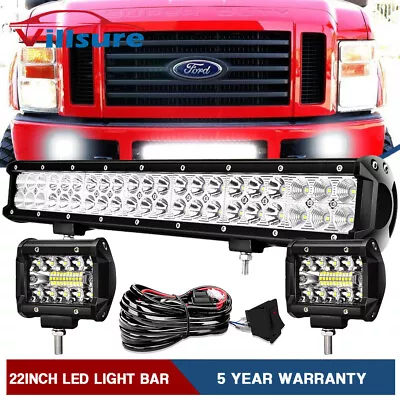 FOR Ford F250 F350 Super Duty 2008-2010 20  LED Light Bar Bumper +2x4  Pod 2-Row • $54.59