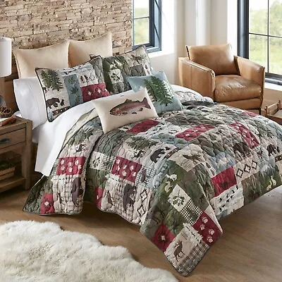 Donna Sharp Montana Forest Wildlife Rustic Lodge Quilted Queen 3-Pc Quilt Set • $76