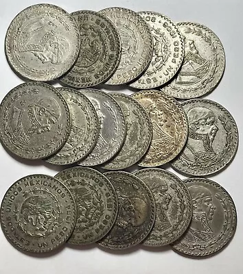 1957-1967 Mexico Silver Peso ESTADOS UNIDOS MEXICANOS Large Silver Crown • $3.99