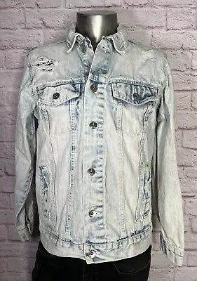 Southpole Jacket Mens Medium Blue Distressed Denim Streetwear Jacket • $19.95