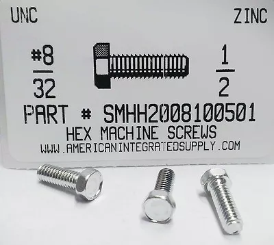 #8-32x1/2 Indented Hex Head Machine Screws Steel Zinc Plated (20) • $9.75