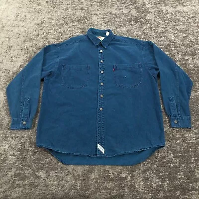 VTG Levis Shirt Mens L Large Blue Denim Dark Wash Long Sleeve Button Up Red Tab • $21.99