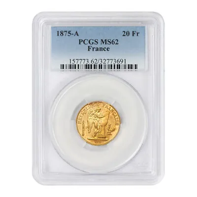 France 1875-A Gold 20 Francs Angel PCGS MS62 Lucky French Uncirculated Coin • $599