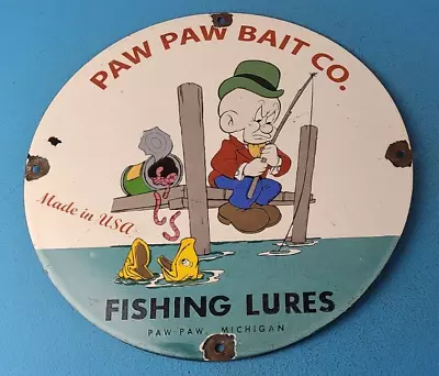 Vintage Paw Paw Bait Porcelain Fishing Boat Sales Tackle Lures Store Fish Sign • $144.47